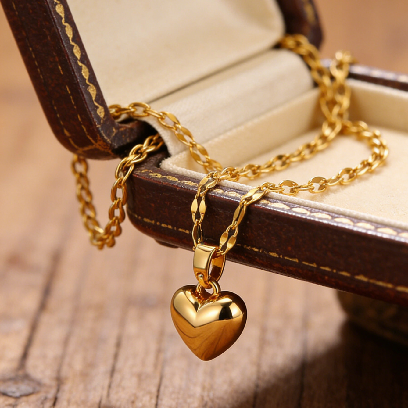 Heart Shape Necklace For Women Featuring Three-dimensional Design In 304 Stainless Steel With 18K Real Gold Plated Lip Chain