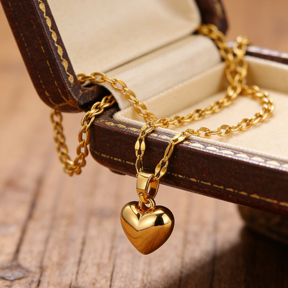 Heart Shape Necklace For Women Featuring Three-dimensional Design In 304 Stainless Steel With 18K Real Gold Plated Lip Chain