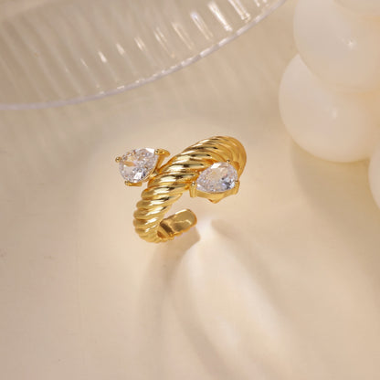 Water Droplets Ring For Women In Electroplated Copper With 18K Real Gold Plated Finish And Zircon Inlay
