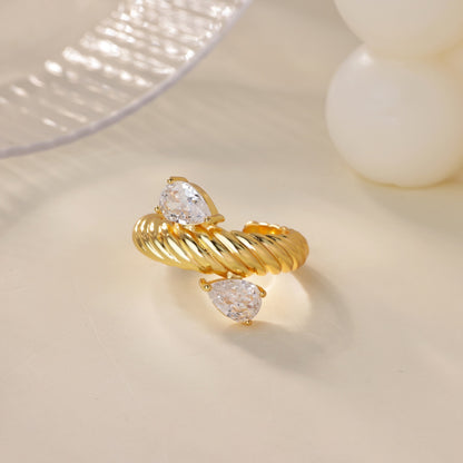 Water Droplets Ring For Women In Electroplated Copper With 18K Real Gold Plated Finish And Zircon Inlay