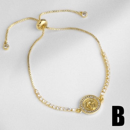 Virgin Mary Bracelet For Unisex Featuring Copper Material With 18K Real Gold Plated And Zircon Inlay On Cable Chain