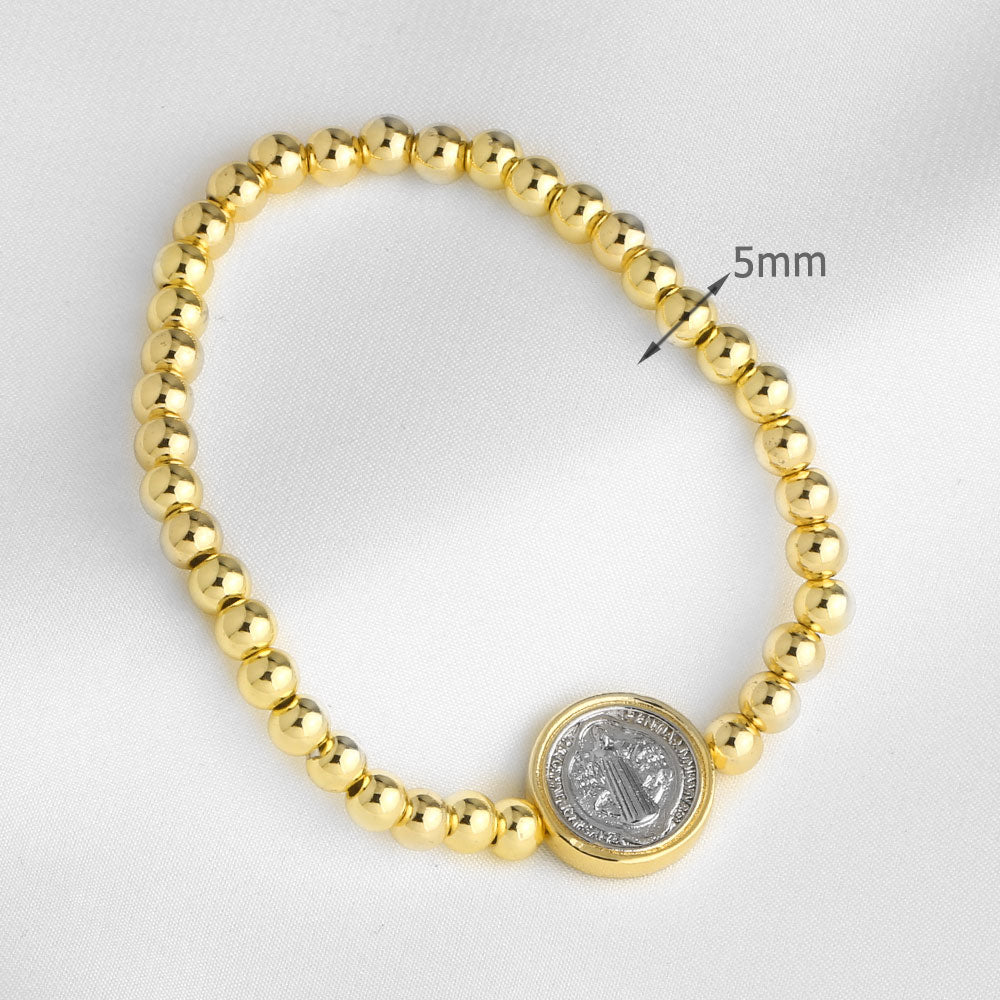 Virgin Mary Bracelet For Unisex Featuring Copper Material With 18K Real Gold Plated And Zircon Inlay On Cable Chain