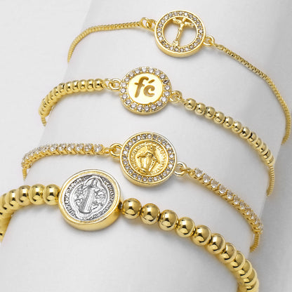 Virgin Mary Bracelet For Unisex Featuring Copper Material With 18K Real Gold Plated And Zircon Inlay On Cable Chain