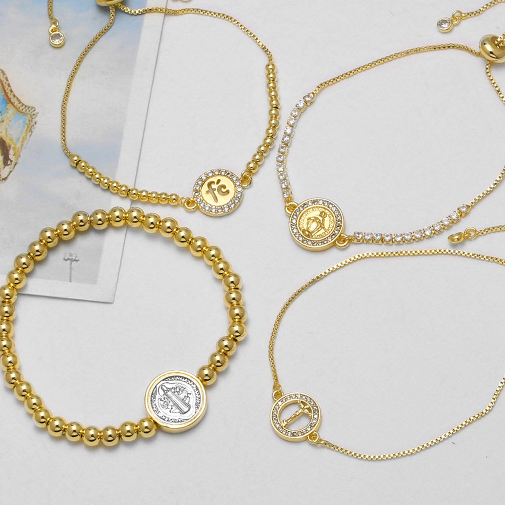Virgin Mary Bracelet For Unisex Featuring Copper Material With 18K Real Gold Plated And Zircon Inlay On Cable Chain