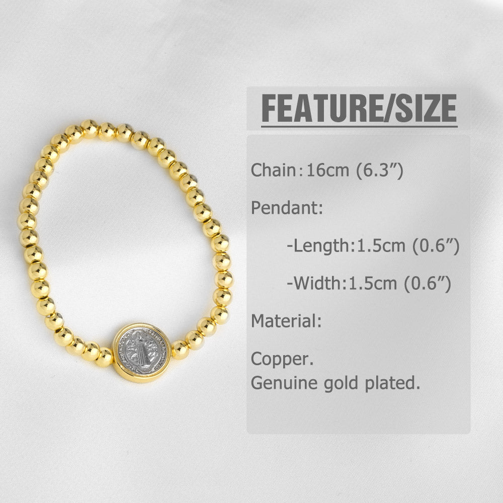 Virgin Mary Bracelet For Unisex Featuring Copper Material With 18K Real Gold Plated And Zircon Inlay On Cable Chain