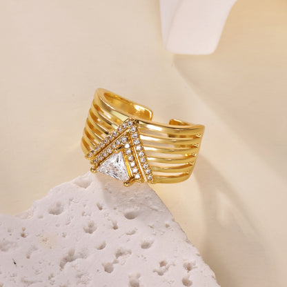 Water Droplets Ring For Women In Electroplated Copper With 18K Real Gold Plated Finish And Zircon Inlay