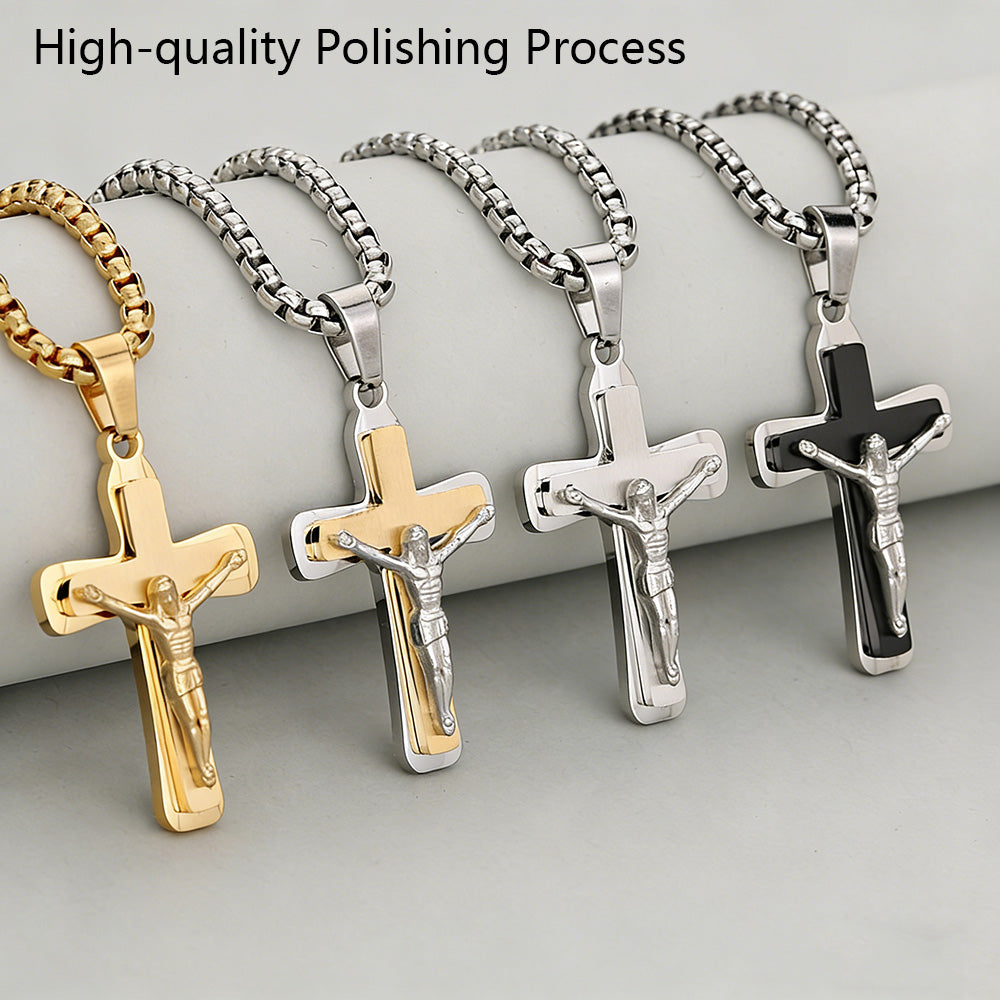 Crucifix Pendant In 304 Stainless Steel With 18K Real Gold Plated PVD Coated Finish, 0.05µm-0.08µm Electroplated, 1 Pc/Package