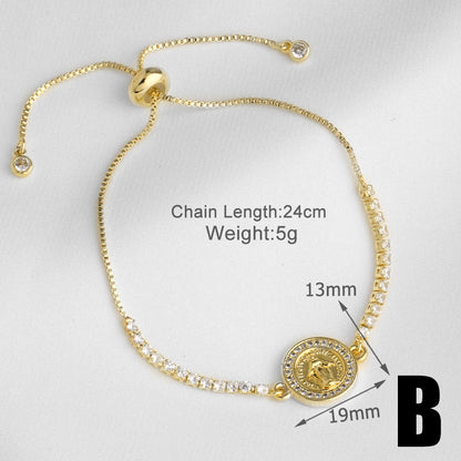 Virgin Mary Bracelet For Unisex Featuring Copper Material With 18K Real Gold Plated And Zircon Inlay On Cable Chain
