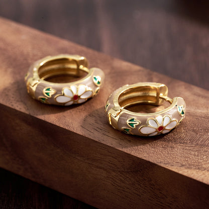 Casual Copper Leaves Earrings For Women With Real Gold Plating, Perfect For Valentine's Day