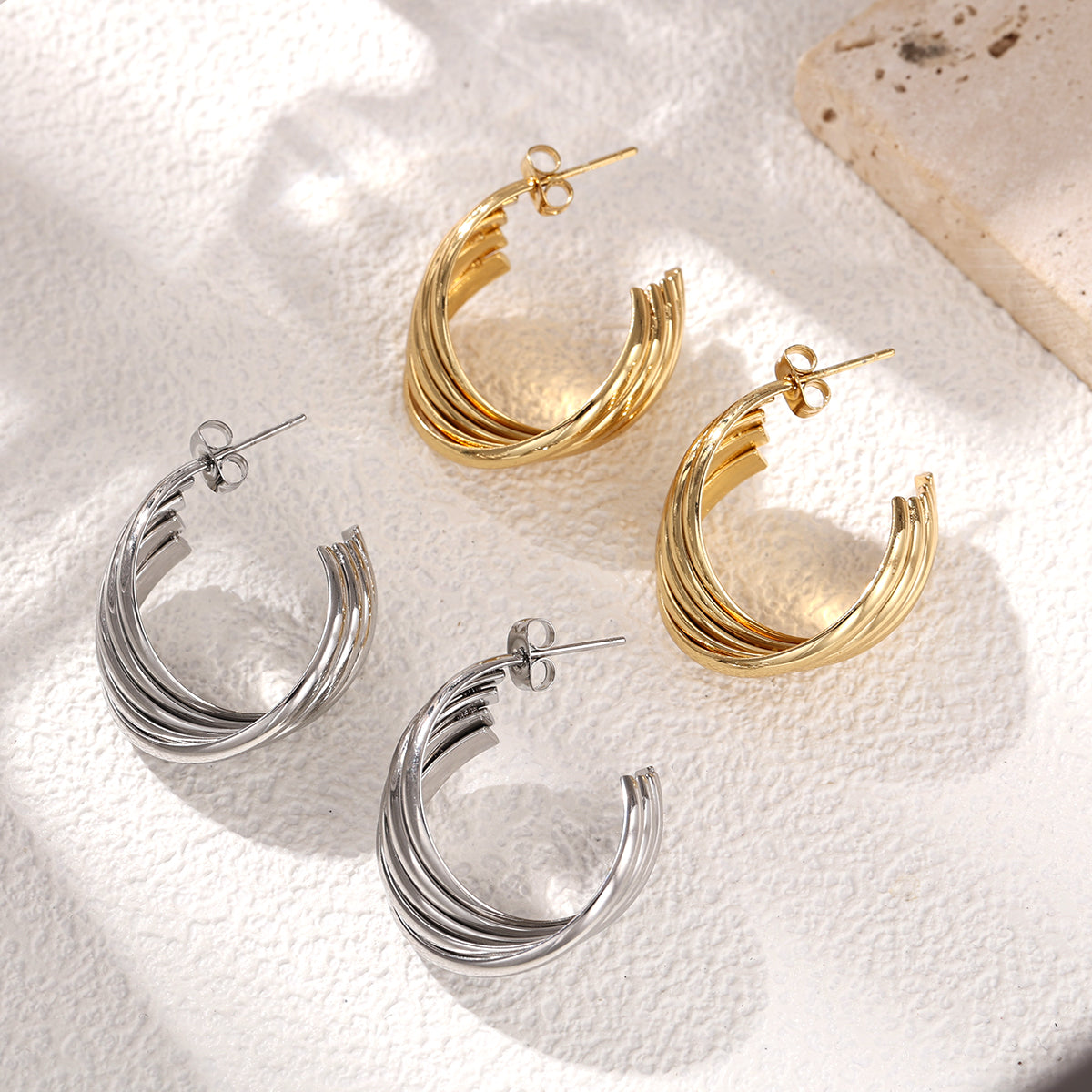 Geometric Earrings For Women Featuring Electroplated 304 Stainless Steel With 18K Real Gold Plated PVD Coating
