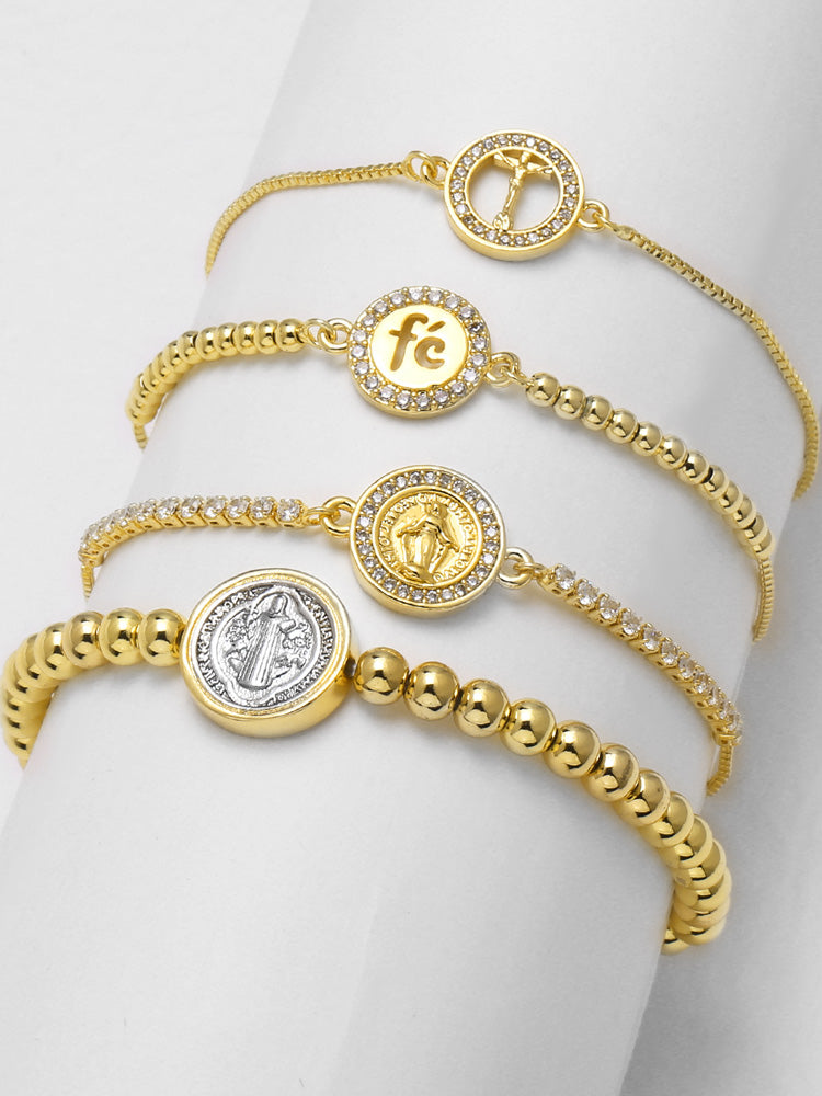 Virgin Mary Bracelet For Unisex Featuring Copper Material With 18K Real Gold Plated And Zircon Inlay On Cable Chain