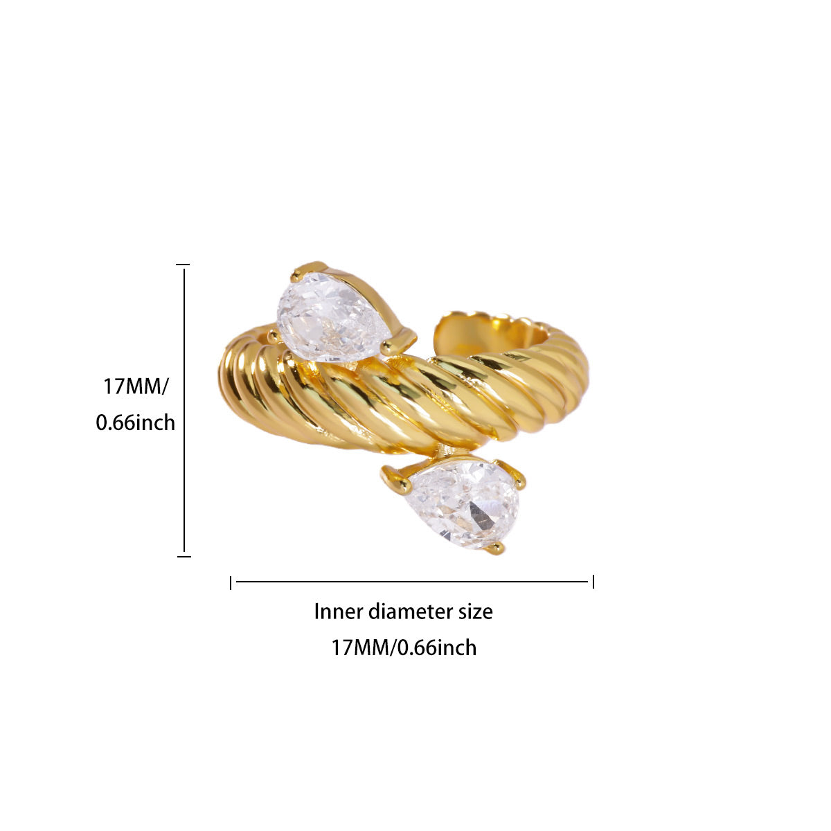 Water Droplets Ring For Women In Electroplated Copper With 18K Real Gold Plated Finish And Zircon Inlay