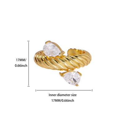 Water Droplets Ring For Women In Electroplated Copper With 18K Real Gold Plated Finish And Zircon Inlay