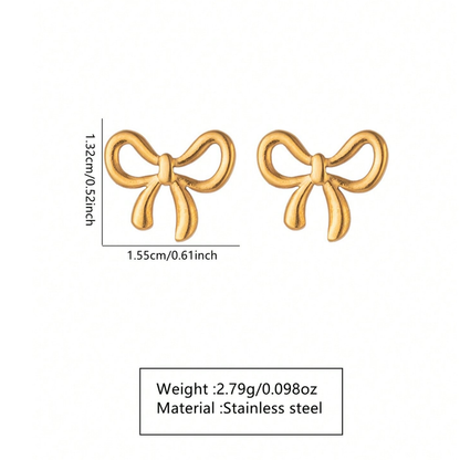 Three-dimensional Bow Tie Earrings For Women In 304 Stainless Steel With 18K Real Gold Plating
