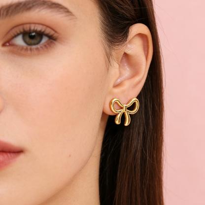 Three-dimensional Bow Tie Earrings For Women In 304 Stainless Steel With 18K Real Gold Plating