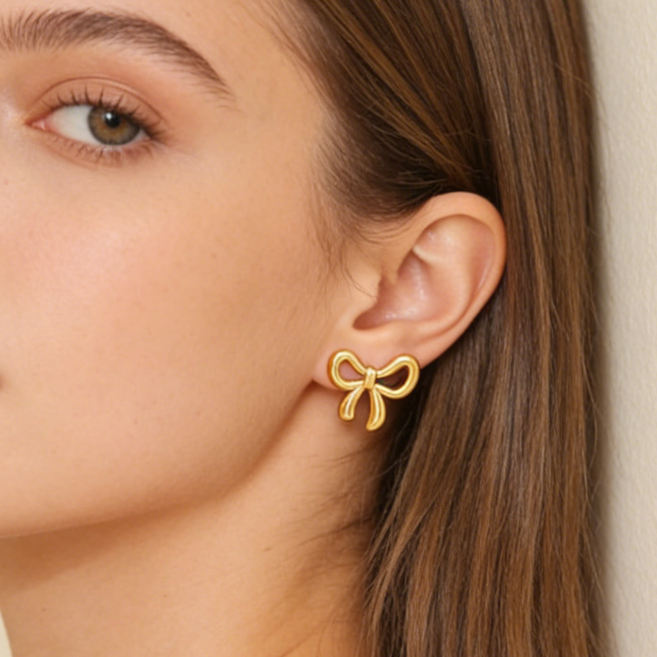 Three-dimensional Bow Tie Earrings For Women In 304 Stainless Steel With 18K Real Gold Plating