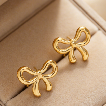 Three-dimensional Bow Tie Earrings For Women In 304 Stainless Steel With 18K Real Gold Plating