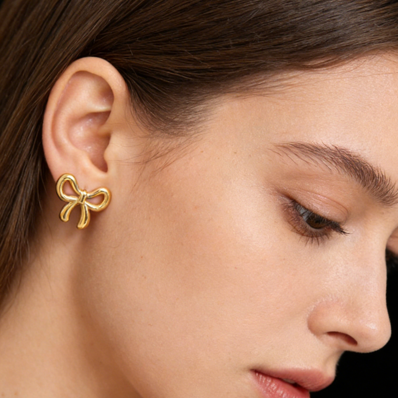 Three-dimensional Bow Tie Earrings For Women In 304 Stainless Steel With 18K Real Gold Plating