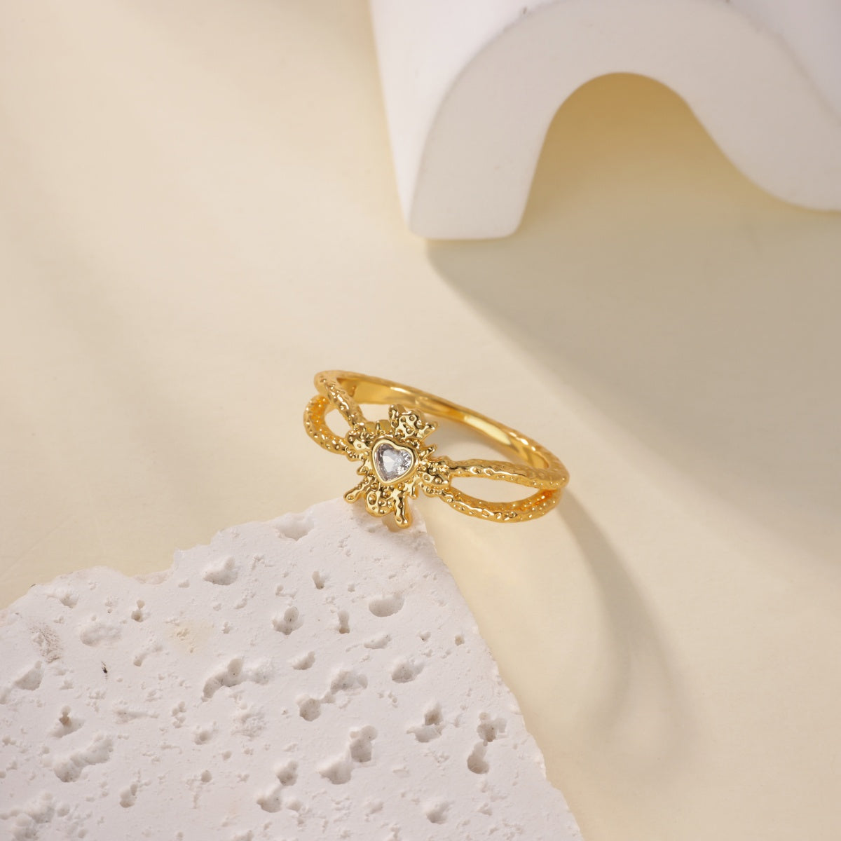 Water Droplets Ring For Women In Electroplated Copper With 18K Real Gold Plated Finish And Zircon Inlay