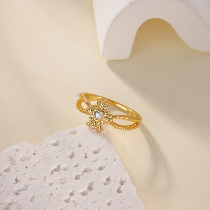 Water Droplets Ring For Women In Electroplated Copper With 18K Real Gold Plated Finish And Zircon Inlay