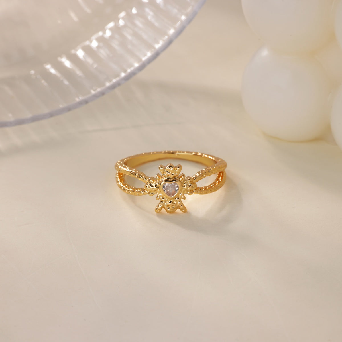 Water Droplets Ring For Women In Electroplated Copper With 18K Real Gold Plated Finish And Zircon Inlay