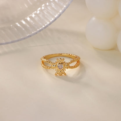 Water Droplets Ring For Women In Electroplated Copper With 18K Real Gold Plated Finish And Zircon Inlay