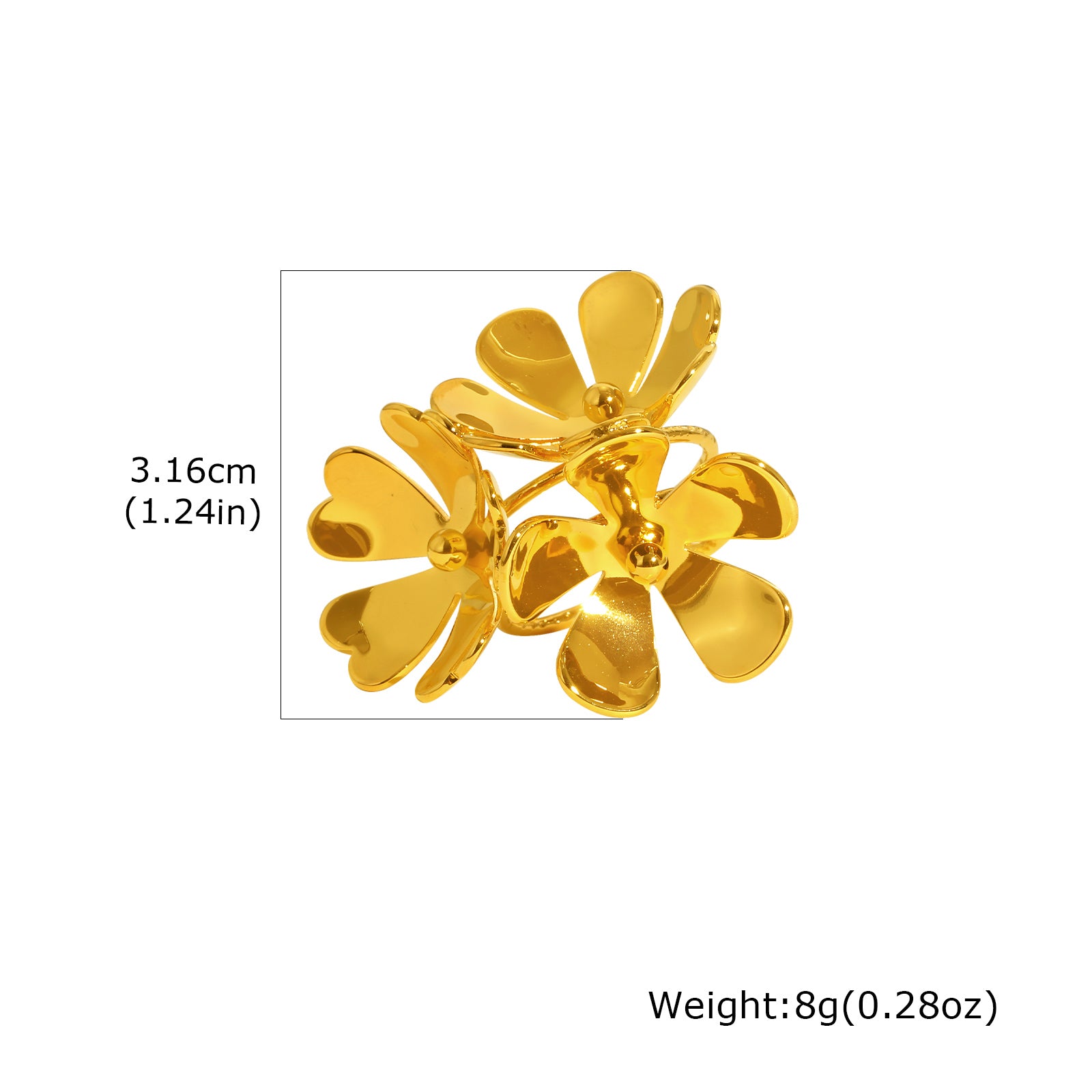 IG Style Flowers Ring For Women In 304 Stainless Steel With 18K Gold Plated PVD Coated Finish And 0.03µm-0.05µm Thickness