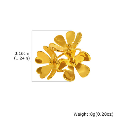 IG Style Flowers Ring For Women In 304 Stainless Steel With 18K Gold Plated PVD Coated Finish And 0.03µm-0.05µm Thickness