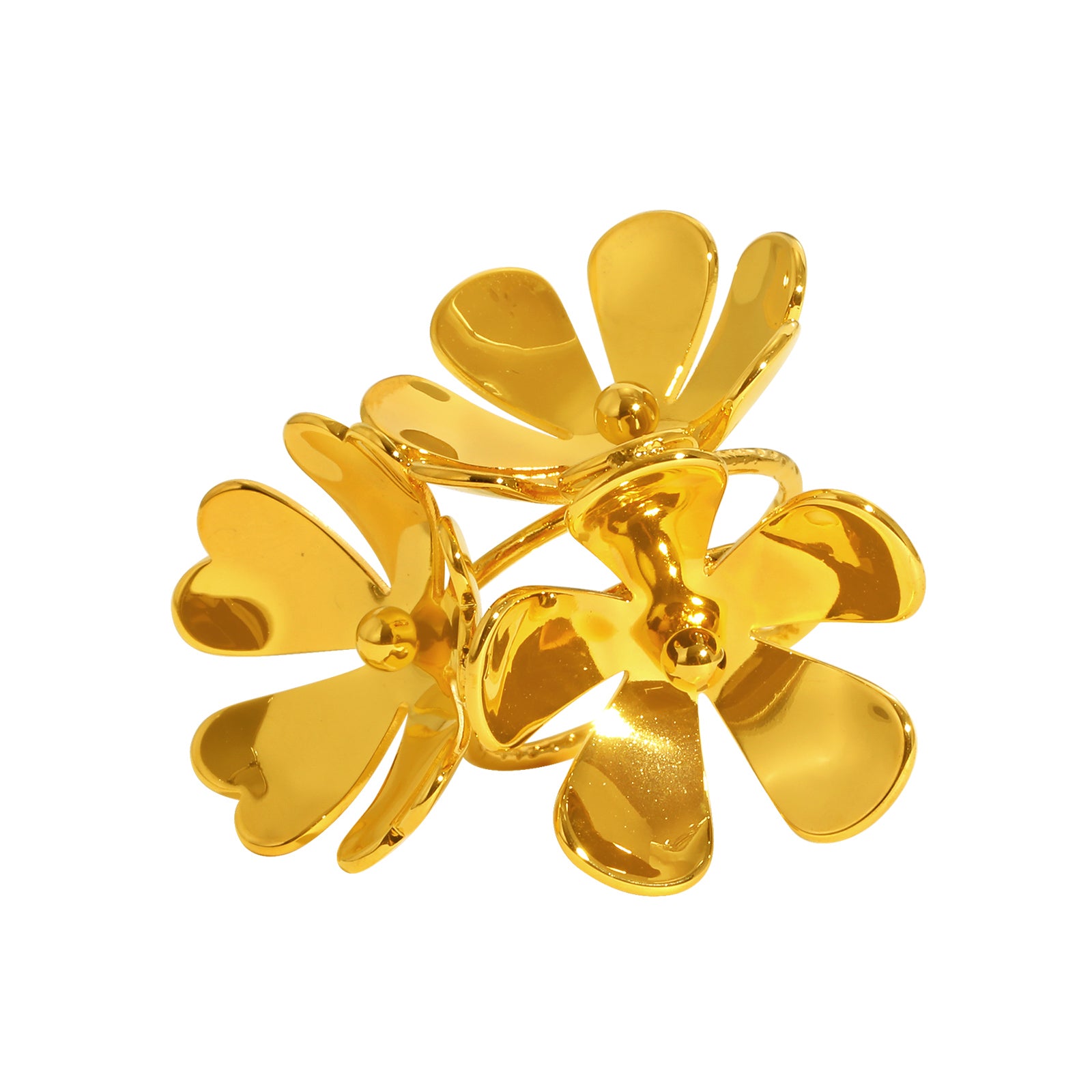 IG Style Flowers Ring For Women In 304 Stainless Steel With 18K Gold Plated PVD Coated Finish And 0.03µm-0.05µm Thickness
