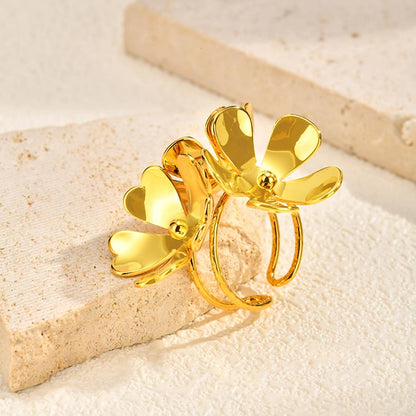 IG Style Flowers Ring For Women In 304 Stainless Steel With 18K Gold Plated PVD Coated Finish And 0.03µm-0.05µm Thickness