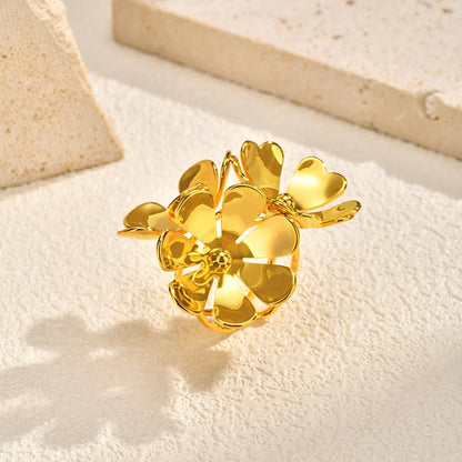 IG Style Flowers Ring For Women In 304 Stainless Steel With 18K Gold Plated PVD Coated Finish And 0.03µm-0.05µm Thickness