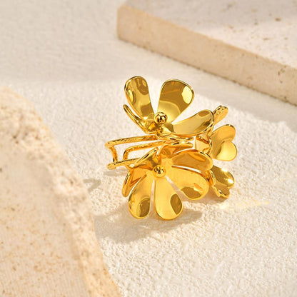 IG Style Flowers Ring For Women In 304 Stainless Steel With 18K Gold Plated PVD Coated Finish And 0.03µm-0.05µm Thickness