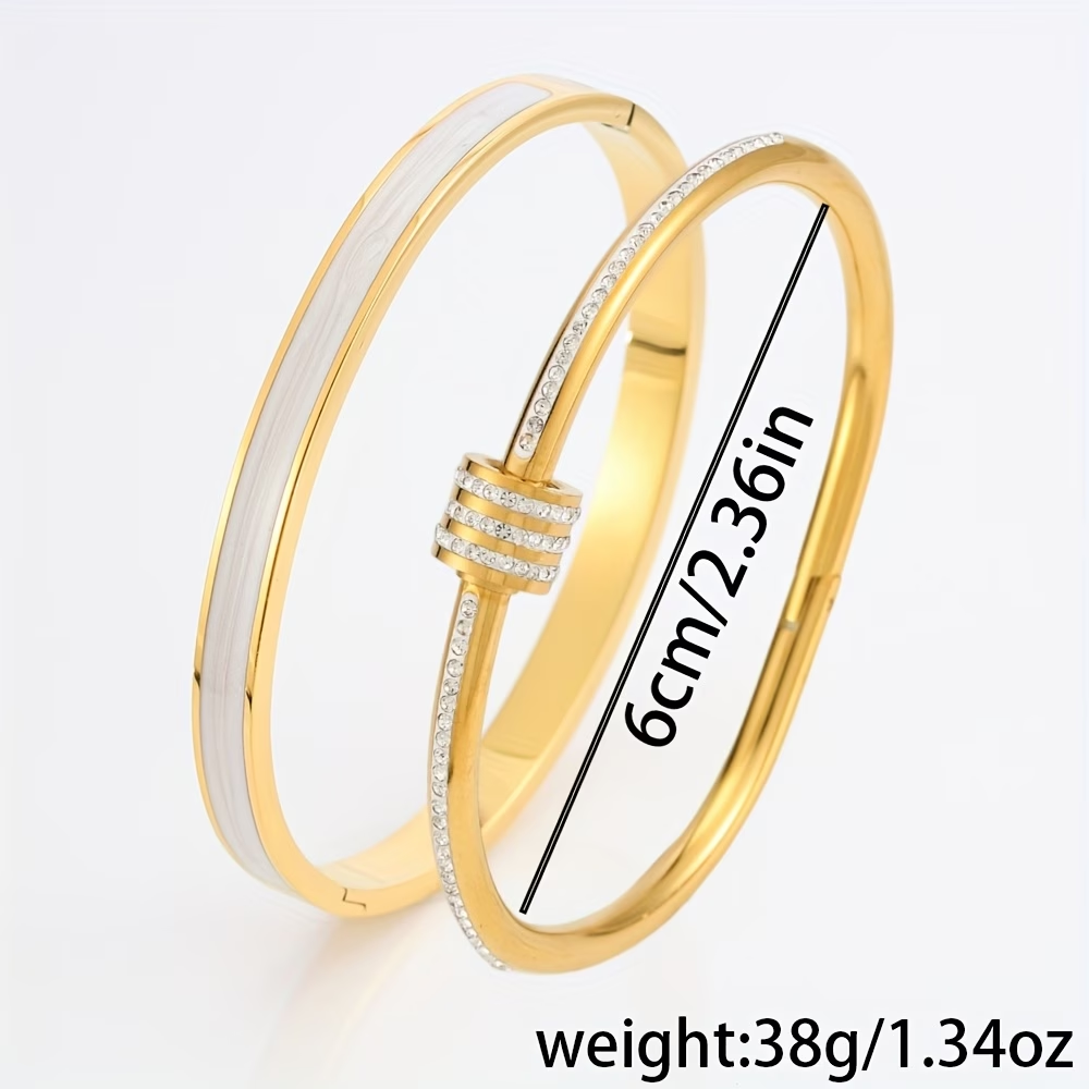 For Wedding Season Solid Color Unisex Bangle In 304 Stainless Steel With 18K Real Gold Plated And Zircon Inlay