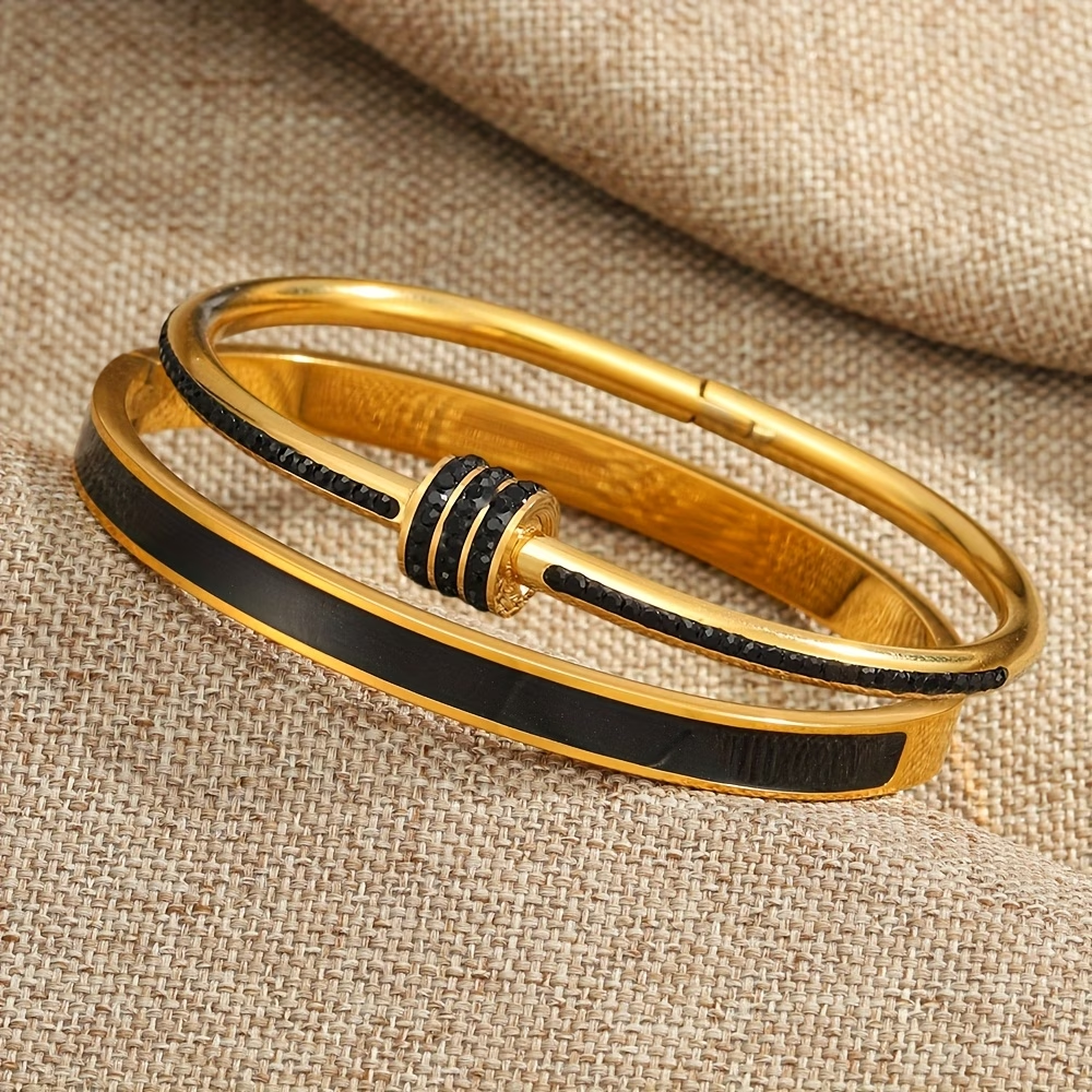 For Wedding Season Solid Color Unisex Bangle In 304 Stainless Steel With 18K Real Gold Plated And Zircon Inlay