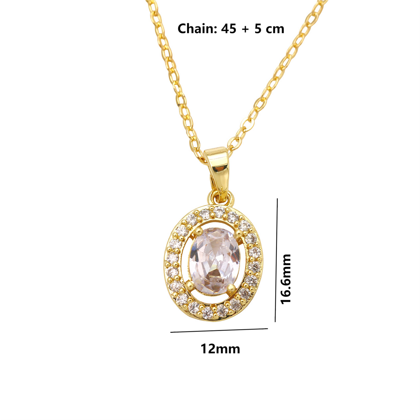 Oval Pendant Necklace For Women In Brass With 18K Real Gold Plated Finish Featuring Zircon On Cable Chain