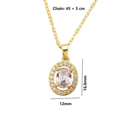 Oval Pendant Necklace For Women In Brass With 18K Real Gold Plated Finish Featuring Zircon On Cable Chain