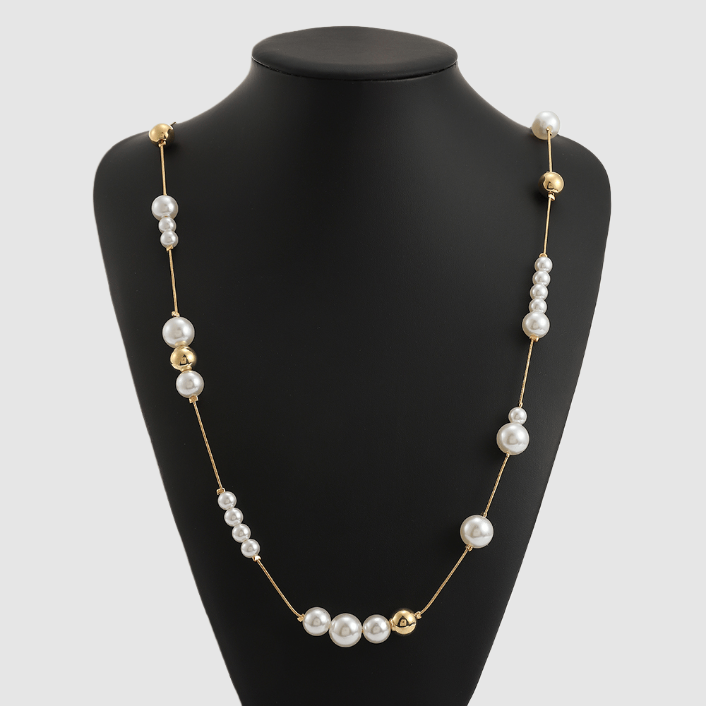 For Women Casual IG Style Beaded Chain Necklace Featuring Imitation Pearl Beading