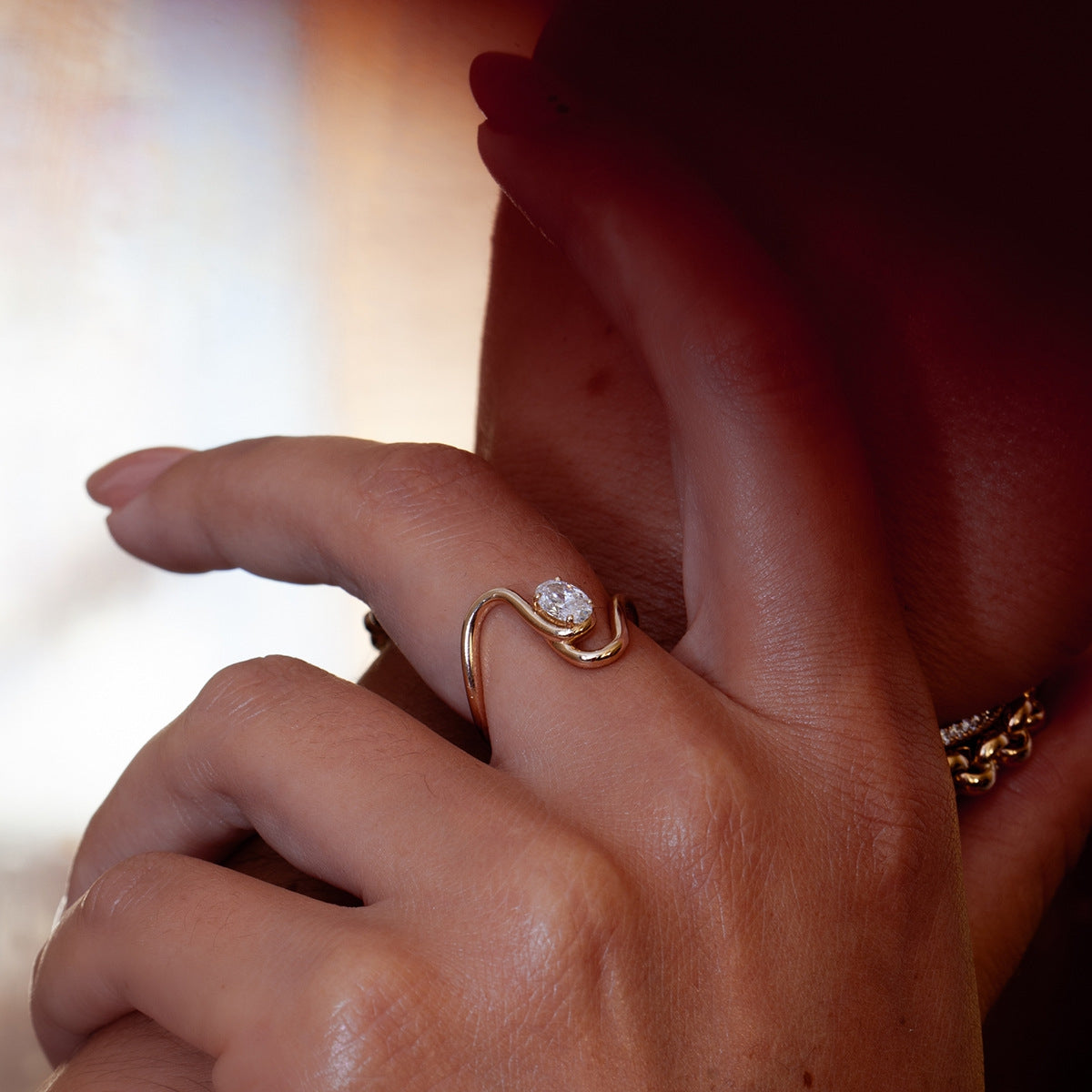 For Women Irregular Rings Made Of 304 Stainless Steel With Electroplated 18K Real Gold Plated And Zircon Inlay