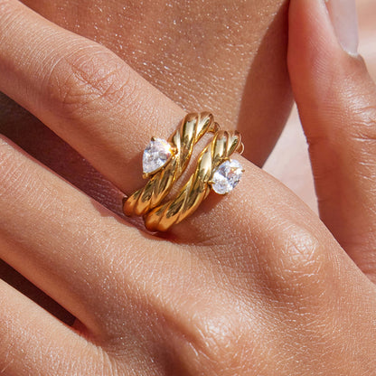 For Women Irregular Rings Made Of 304 Stainless Steel With Electroplated 18K Real Gold Plated And Zircon Inlay
