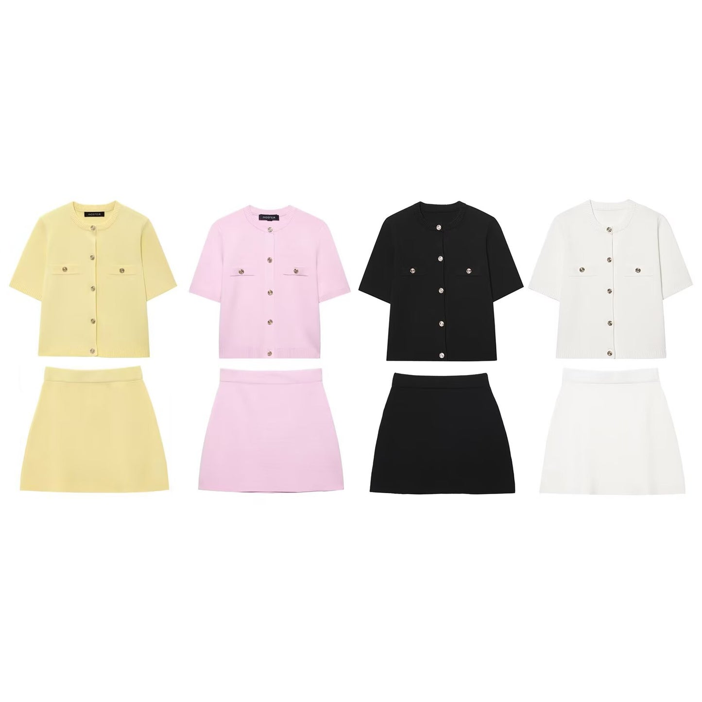 Casual Solid Color Skirt Co-ord Set In Polyester Featuring Knitted Craft With Sleeveless Coat For Spring