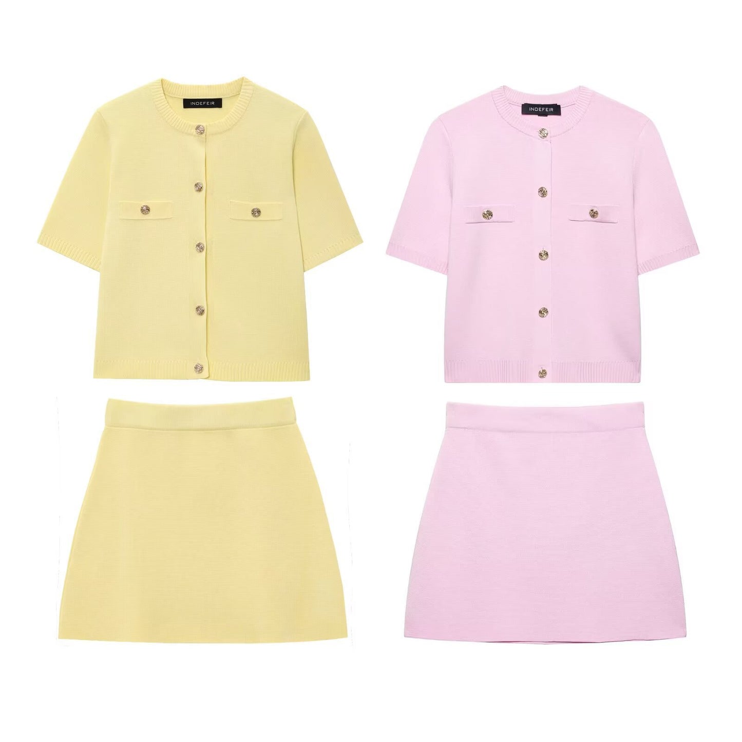 Casual Solid Color Skirt Co-ord Set In Polyester Featuring Knitted Craft With Sleeveless Coat For Spring