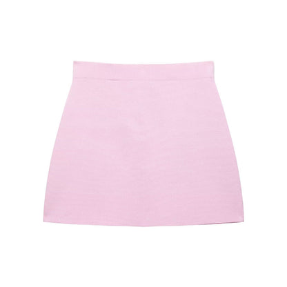 Casual Solid Color Skirt Co-ord Set In Polyester Featuring Knitted Craft With Sleeveless Coat For Spring