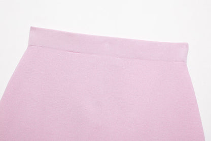 Casual Solid Color Skirt Co-ord Set In Polyester Featuring Knitted Craft With Sleeveless Coat For Spring