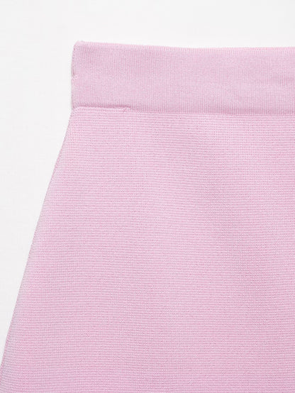 Casual Solid Color Skirt Co-ord Set In Polyester Featuring Knitted Craft With Sleeveless Coat For Spring