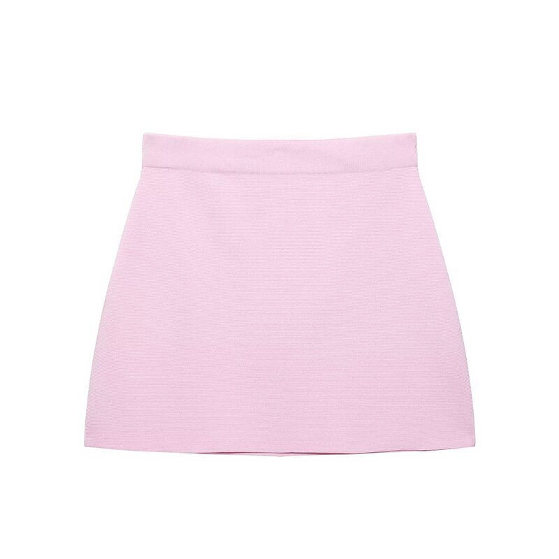 Casual Solid Color Skirt Co-ord Set In Polyester Featuring Knitted Craft With Sleeveless Coat For Spring
