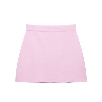 Casual Solid Color Skirt Co-ord Set In Polyester Featuring Knitted Craft With Sleeveless Coat For Spring