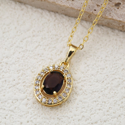 Oval Pendant Necklace For Women In Brass With 18K Real Gold Plated Finish Featuring Zircon On Cable Chain
