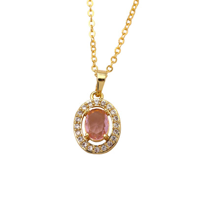 Oval Pendant Necklace For Women In Brass With 18K Real Gold Plated Finish Featuring Zircon On Cable Chain
