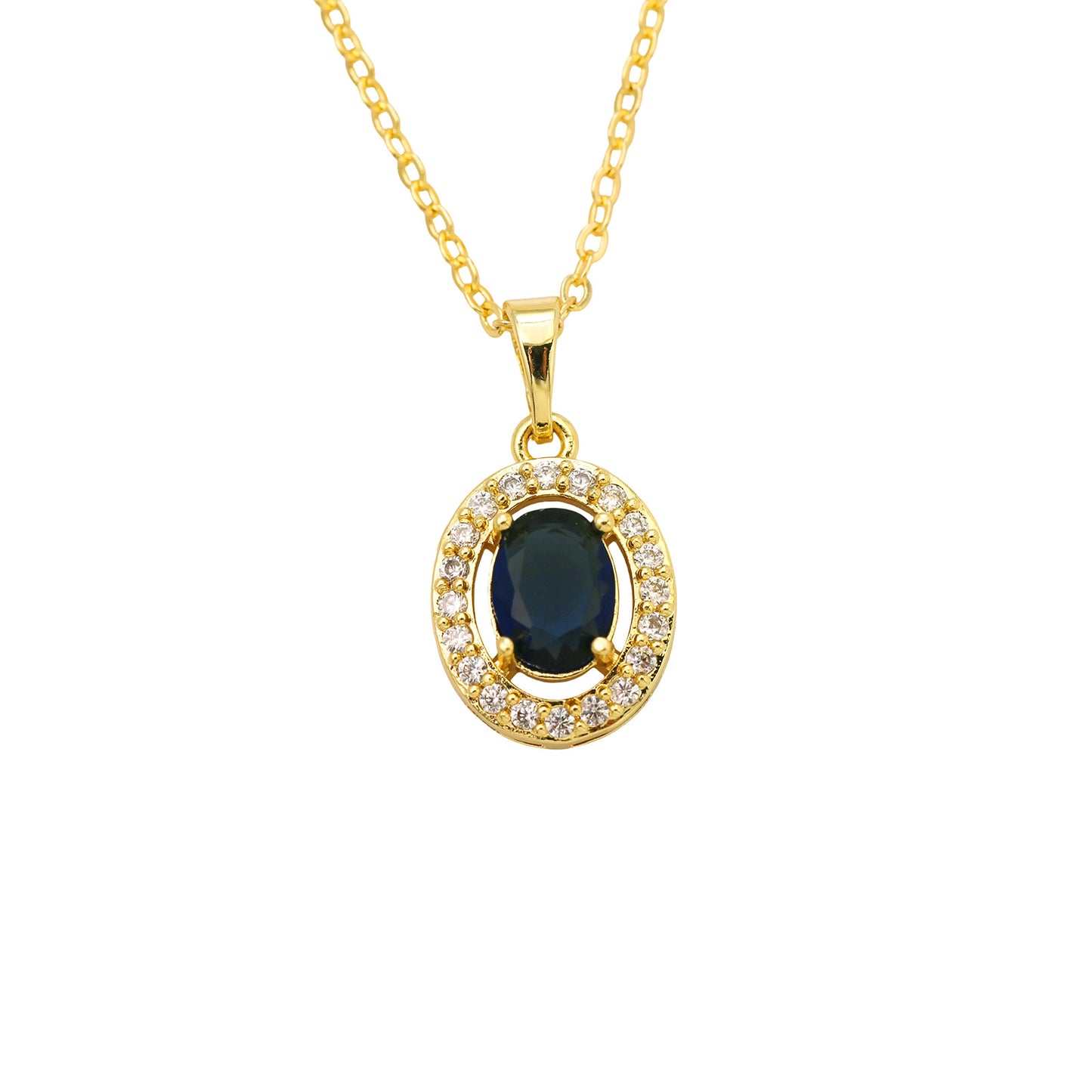 Oval Pendant Necklace For Women In Brass With 18K Real Gold Plated Finish Featuring Zircon On Cable Chain