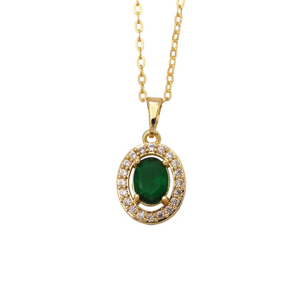 Oval Pendant Necklace For Women In Brass With 18K Real Gold Plated Finish Featuring Zircon On Cable Chain